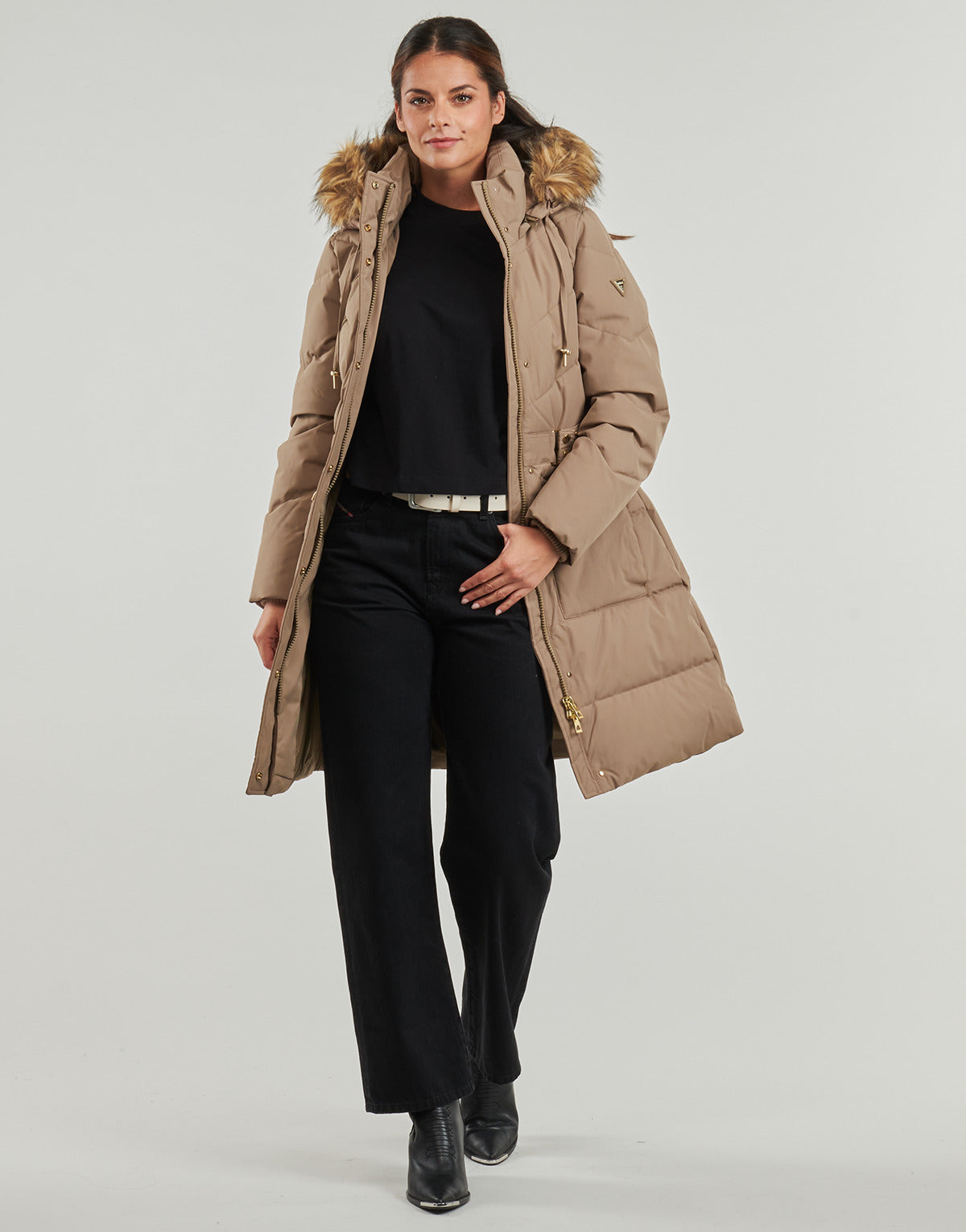 Piumino Donna Guess  FATEMA BELTED PUFFER  Beige