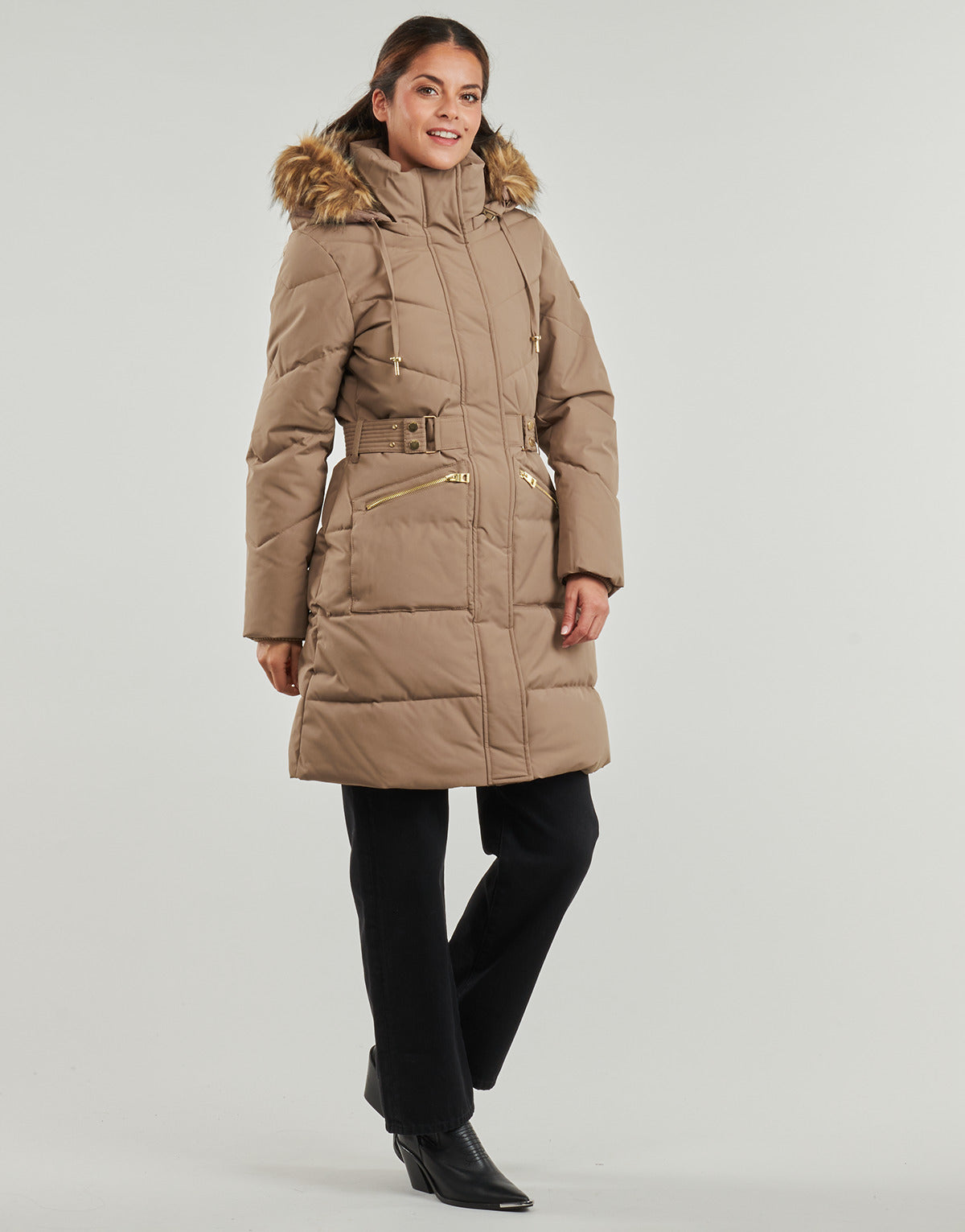 Piumino Donna Guess  FATEMA BELTED PUFFER  Beige