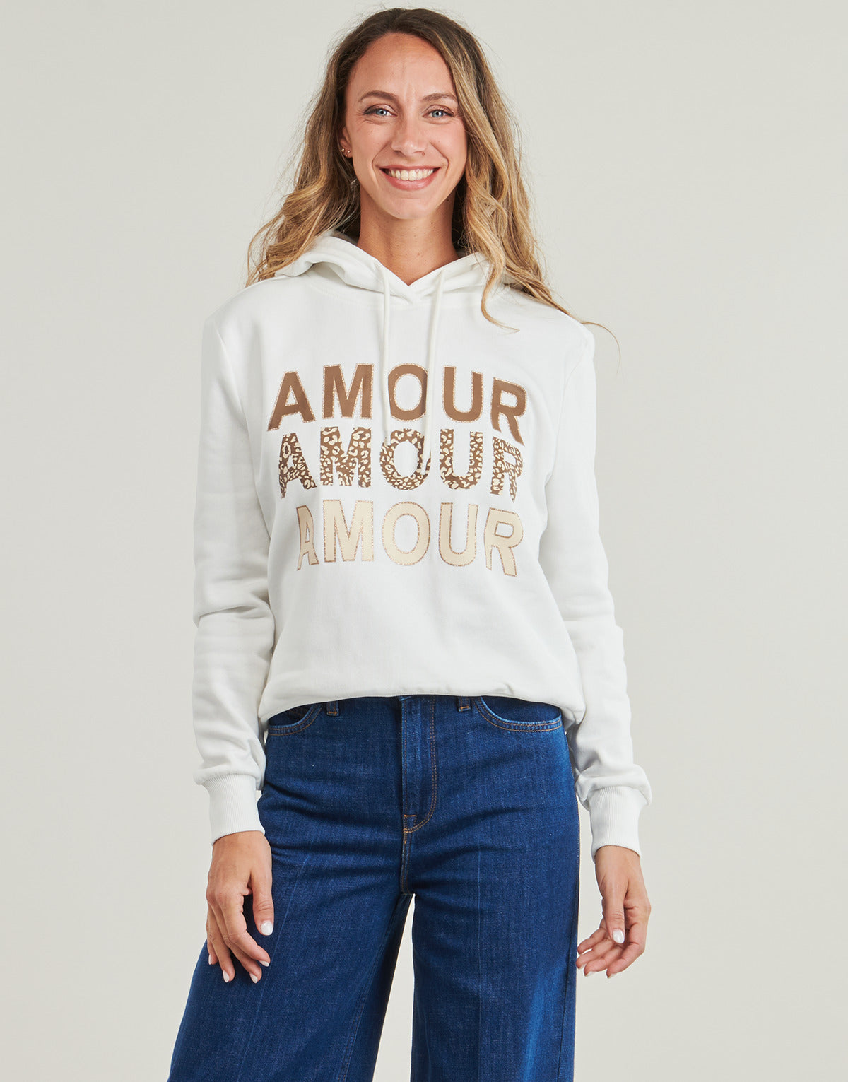 Felpa Donna Only  ONLMAIA L/S BELIEVE HOOD  Bianco