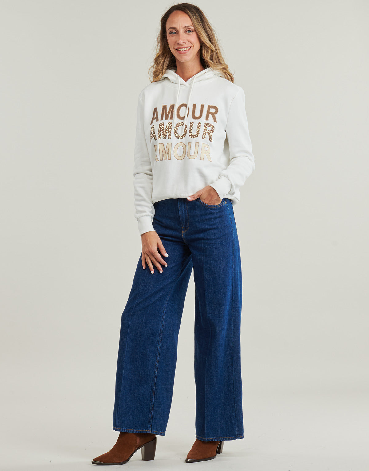 Felpa Donna Only  ONLMAIA L/S BELIEVE HOOD  Bianco