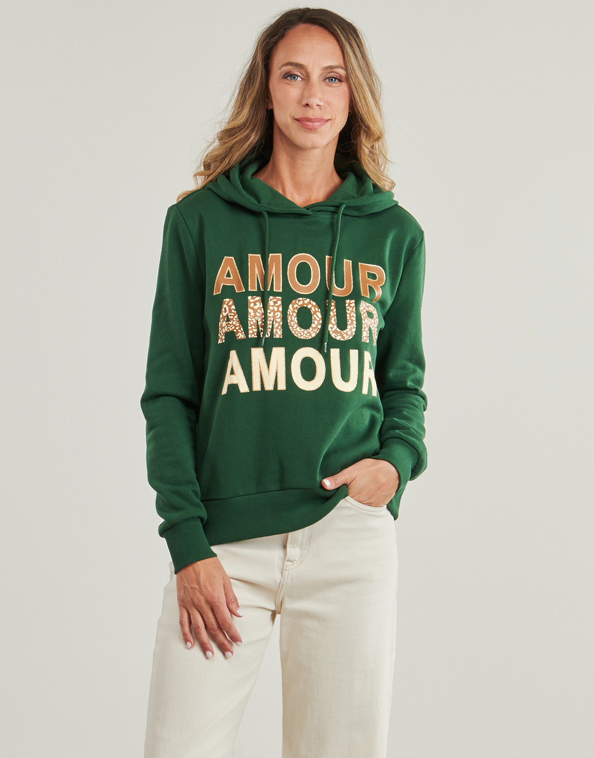 Felpa Donna Only  ONLMAIA L/S BELIEVE HOOD  Verde