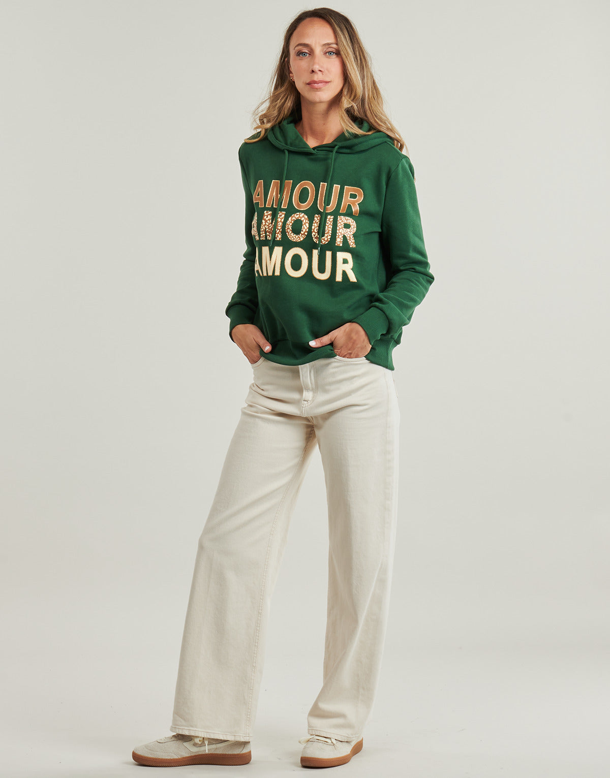 Felpa Donna Only  ONLMAIA L/S BELIEVE HOOD  Verde