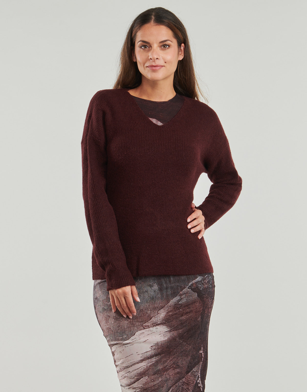 Maglione Donna Only  ONLCAMILLA V-NECK L/S PULLOVER KNT  Bordeaux