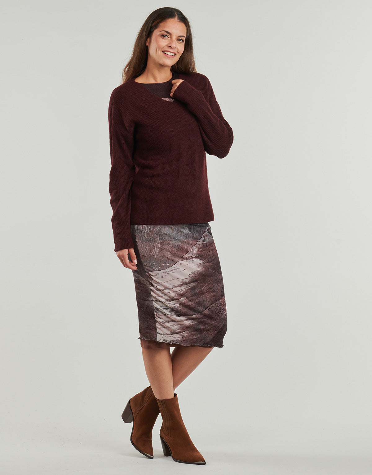 Maglione Donna Only  ONLCAMILLA V-NECK L/S PULLOVER KNT  Bordeaux