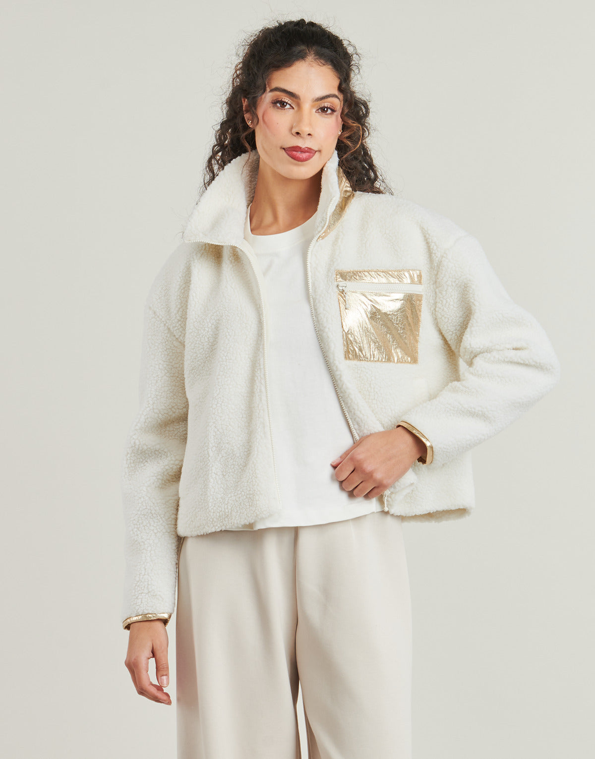 Felpa Donna Only  ONLTRACY SHORT SHERPA   Beige