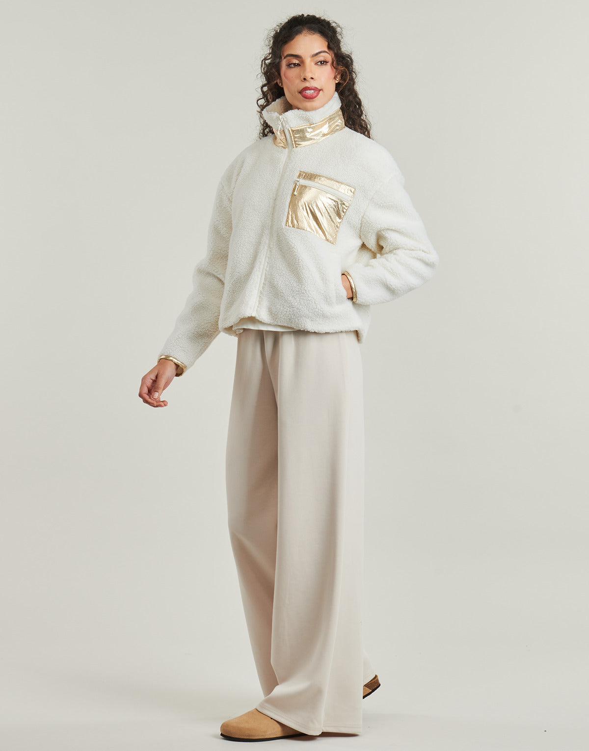 Felpa Donna Only  ONLTRACY SHORT SHERPA   Beige