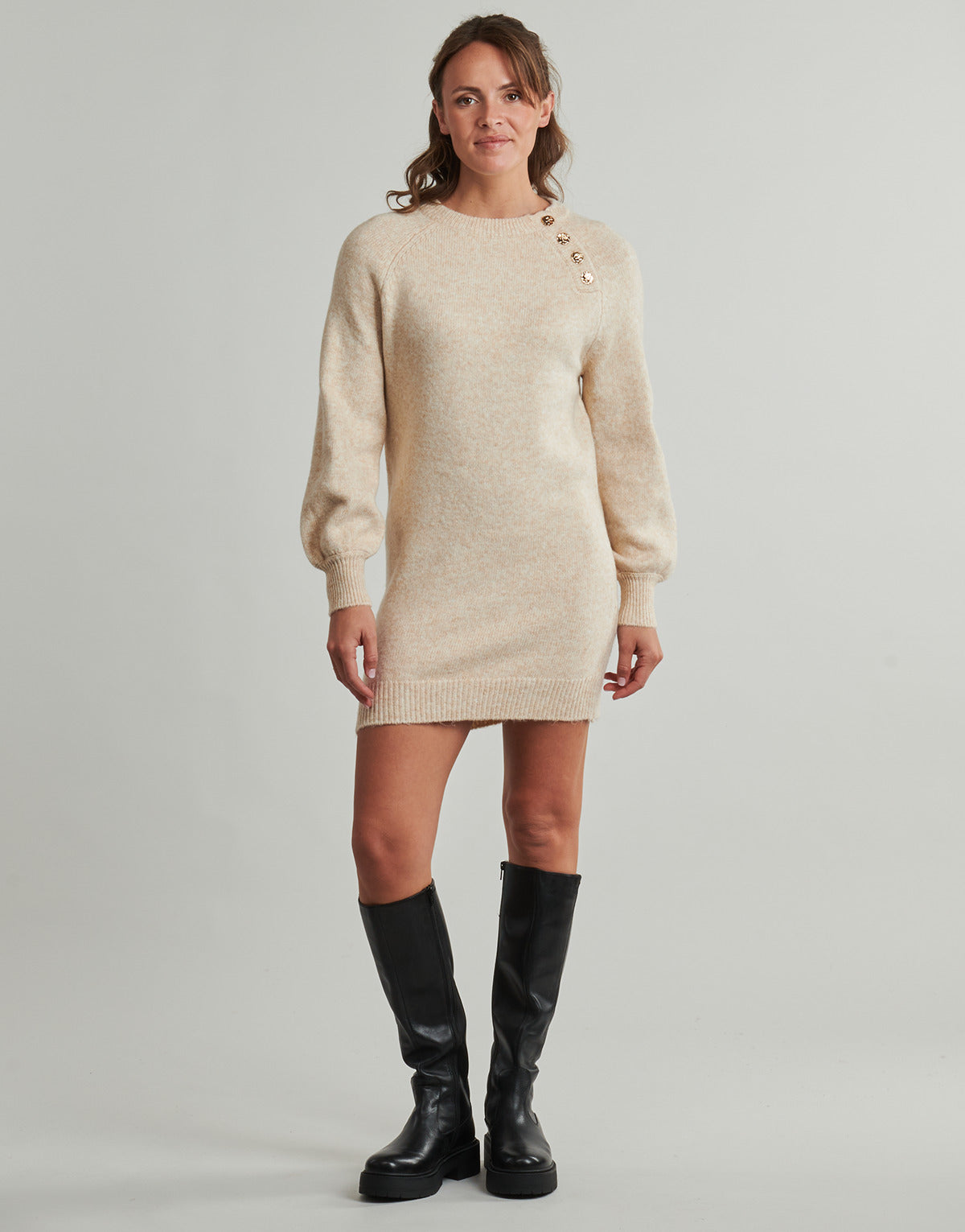 Abito corto Donna Only  ONLEMMA LIFE LS BUTTON  Beige