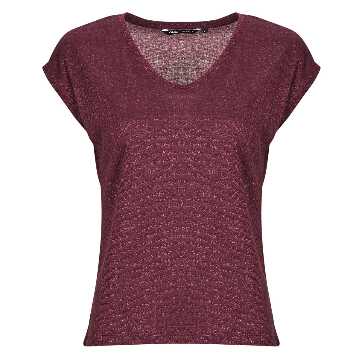 T-shirt Donna Only  ONLSILVERY S/S V NECK LUREX TOP JRS  Bordeaux