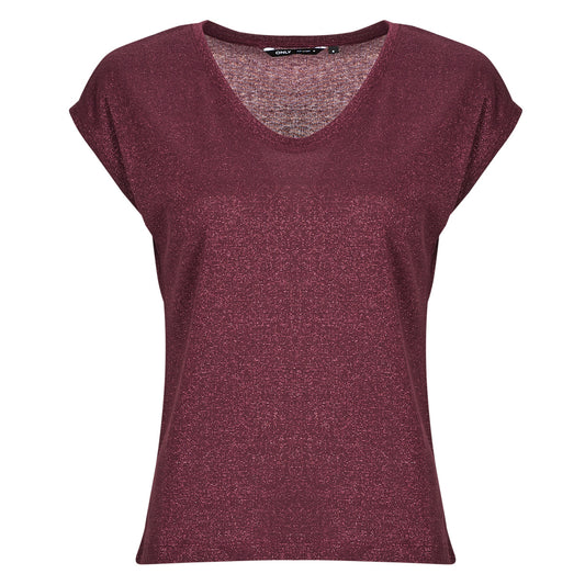 T-shirt Donna Only  ONLSILVERY S/S V NECK LUREX TOP JRS  Bordeaux