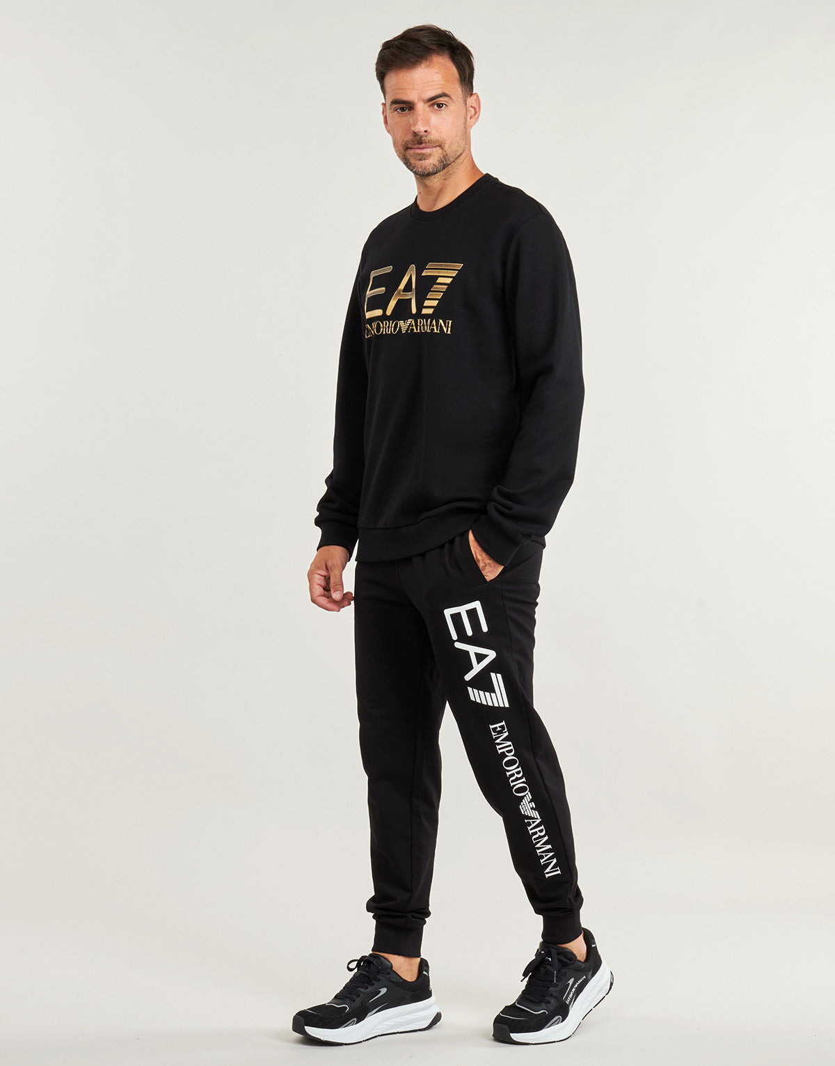 Felpa Uomo Emporio Armani EA7 TRAIN LOGO SERIES M T-TOP CN BIG LOGO - TRAIN LOGO SERIES M T-TO Nero