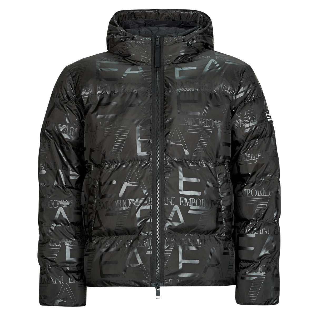 Piumino Uomo Emporio Armani EA7  MOUNTAIN M POLY DOWN HOODED JACKET LOGO REPEAT - MOUNTAIN M POLY  Nero