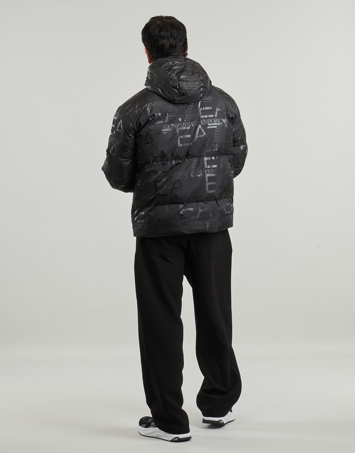 Piumino Uomo Emporio Armani EA7  MOUNTAIN M POLY DOWN HOODED JACKET LOGO REPEAT - MOUNTAIN M POLY  Nero
