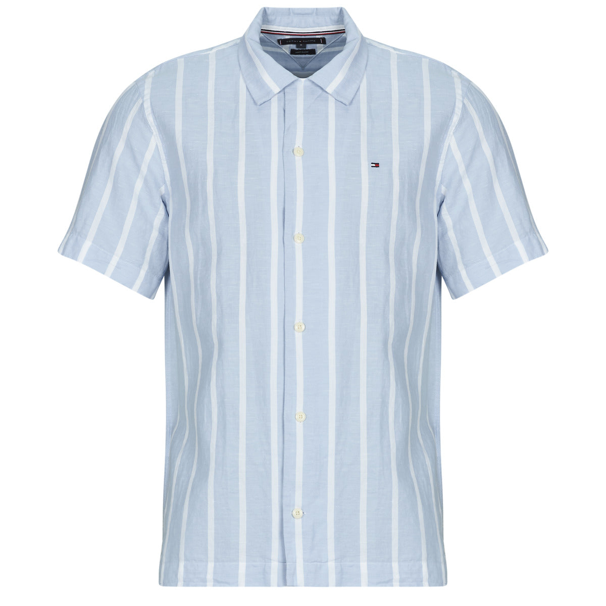 Camicia a maniche corte Uomo Tommy Hilfiger  LINEN BLEND STRIPED SS RF SHIRT  Blu