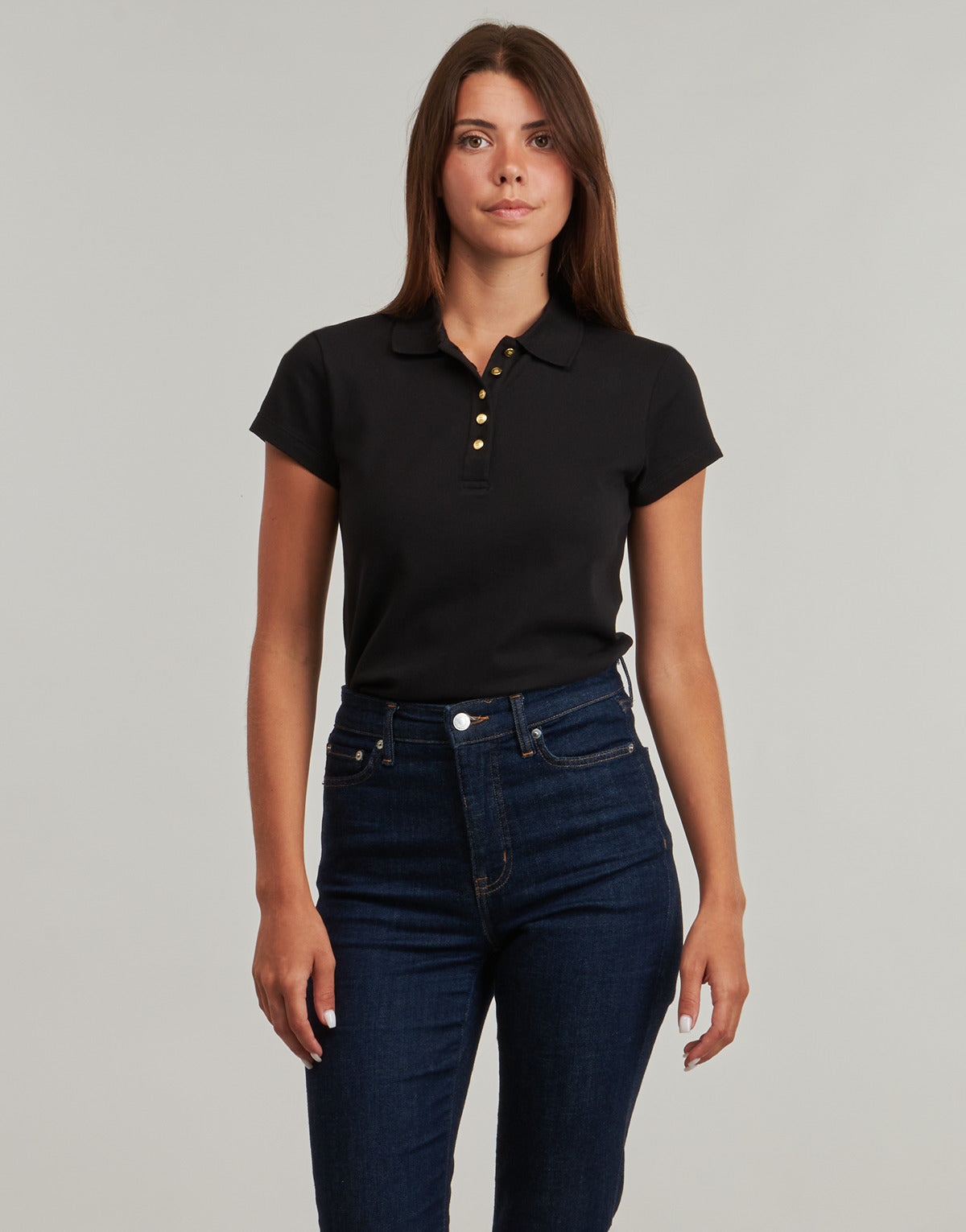 Polo Donna Tommy Hilfiger  GOLD BUTTON SLIM SS POLO  Nero