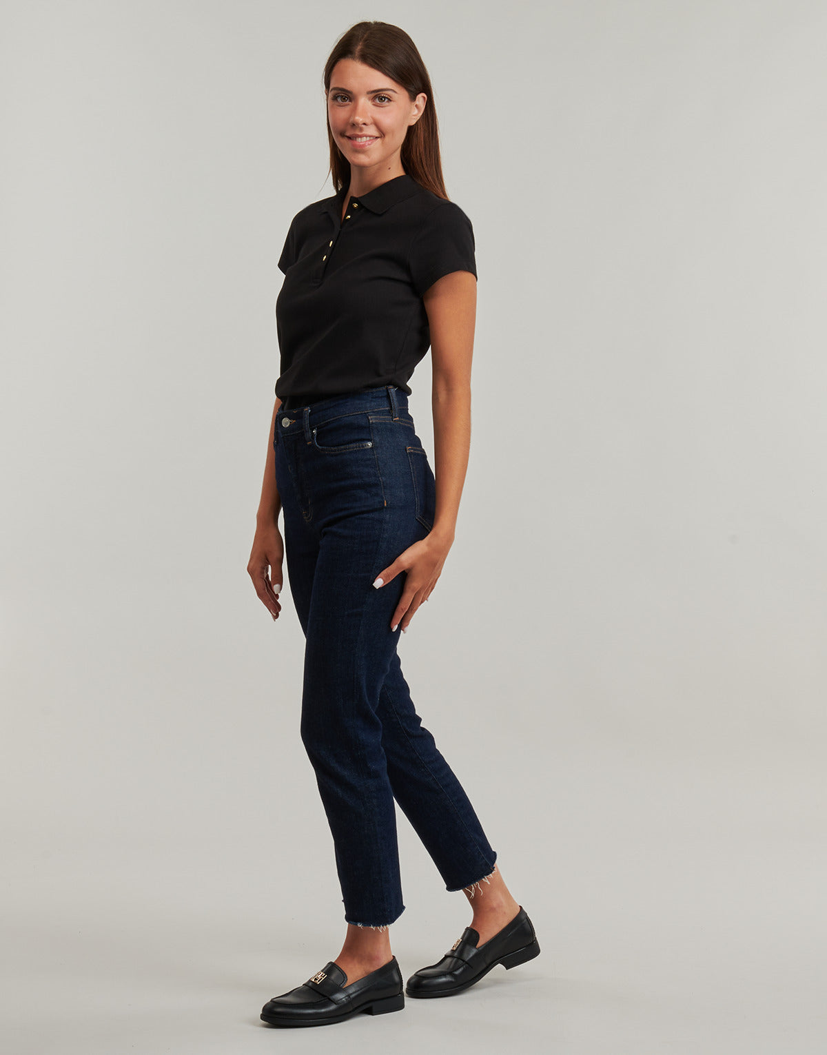 Polo Donna Tommy Hilfiger GOLD BUTTON SLIM SS POLO Nero