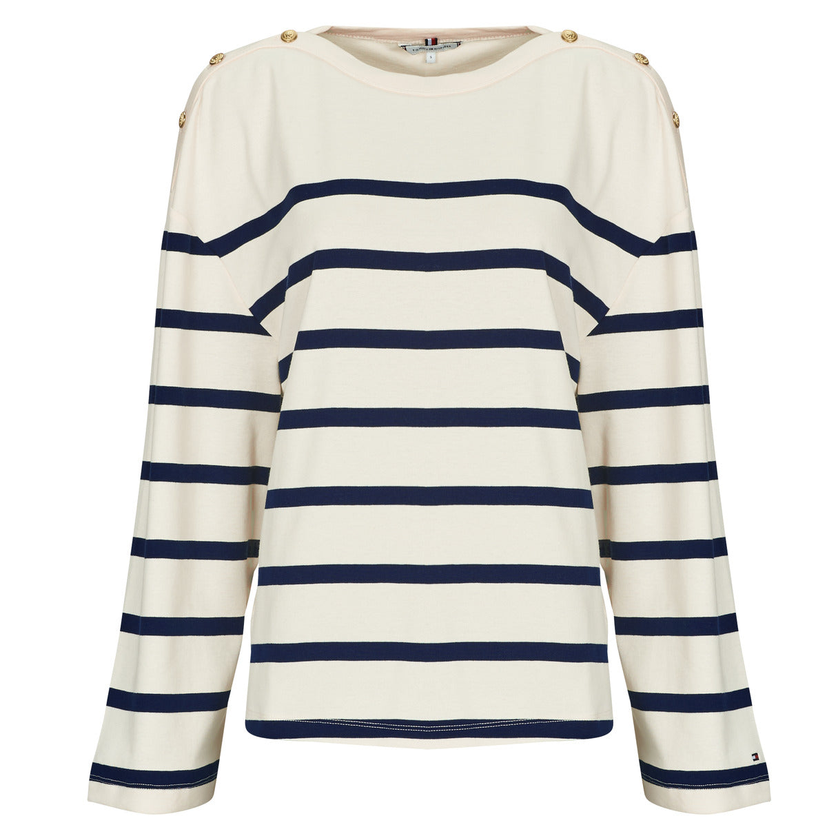 T-shirts a maniche lunghe Donna Tommy Hilfiger LWK GOLD BUTTON BOAT-NK LS TEE Bianco