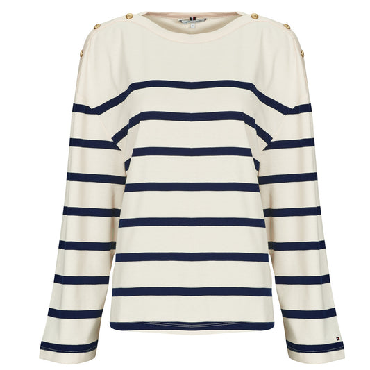 T-shirts a maniche lunghe Donna Tommy Hilfiger LWK GOLD BUTTON BOAT-NK LS TEE Bianco