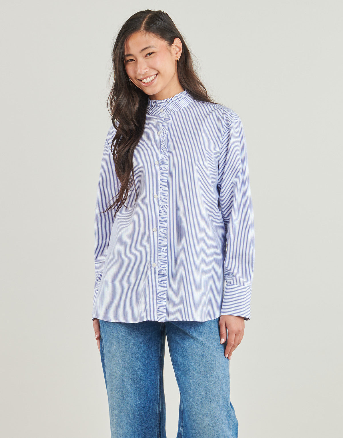 Camicia Donna Tommy Hilfiger  POPLIN RUFFLE SHIRT  Blu