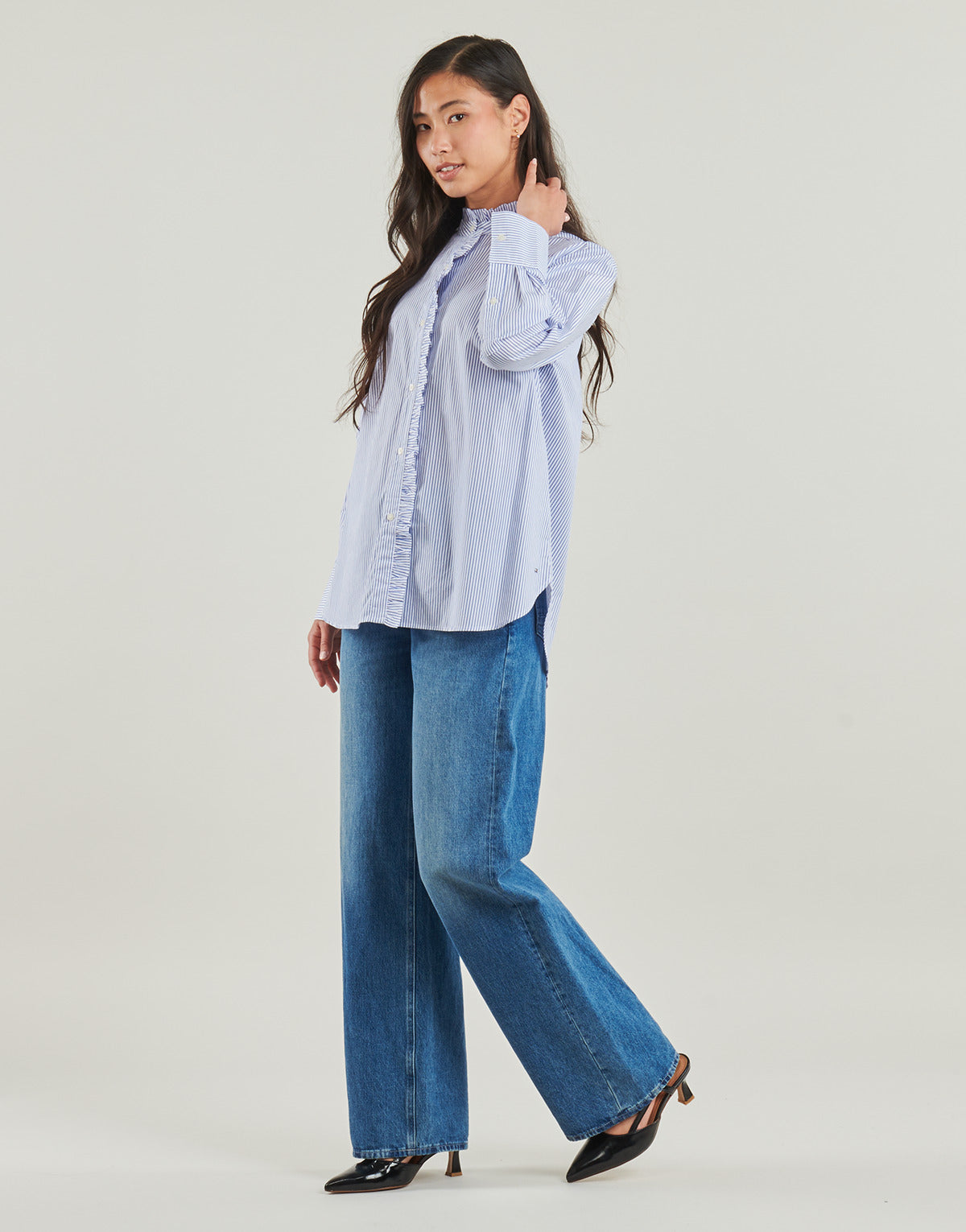 Camicia Donna Tommy Hilfiger  POPLIN RUFFLE SHIRT  Blu