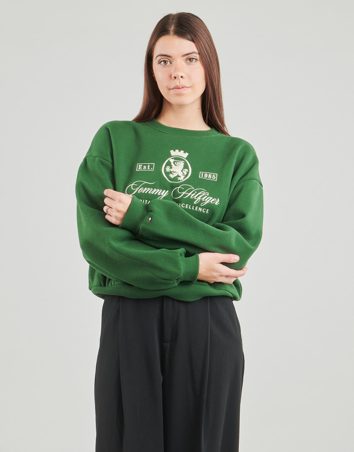 Felpa Donna Tommy Hilfiger  VARSITY CREST FLEECE SWTSHRT  Verde