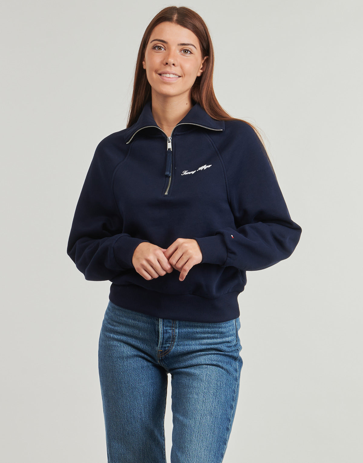 Felpa Donna Tommy Hilfiger  CLASSIC SCRIPT FLEECE HALF-ZIP  Blu