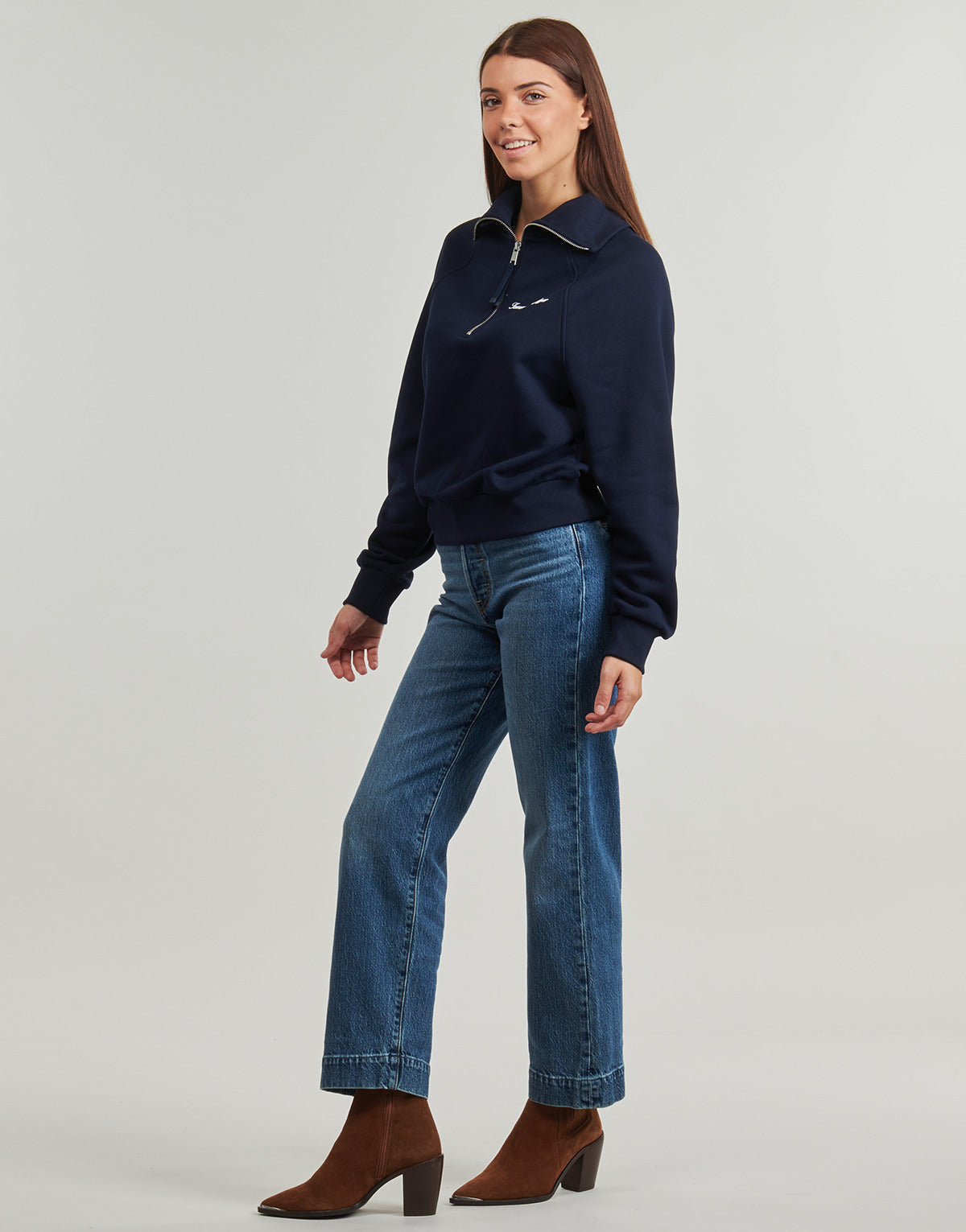 Felpa Donna Tommy Hilfiger  CLASSIC SCRIPT FLEECE HALF-ZIP  Blu