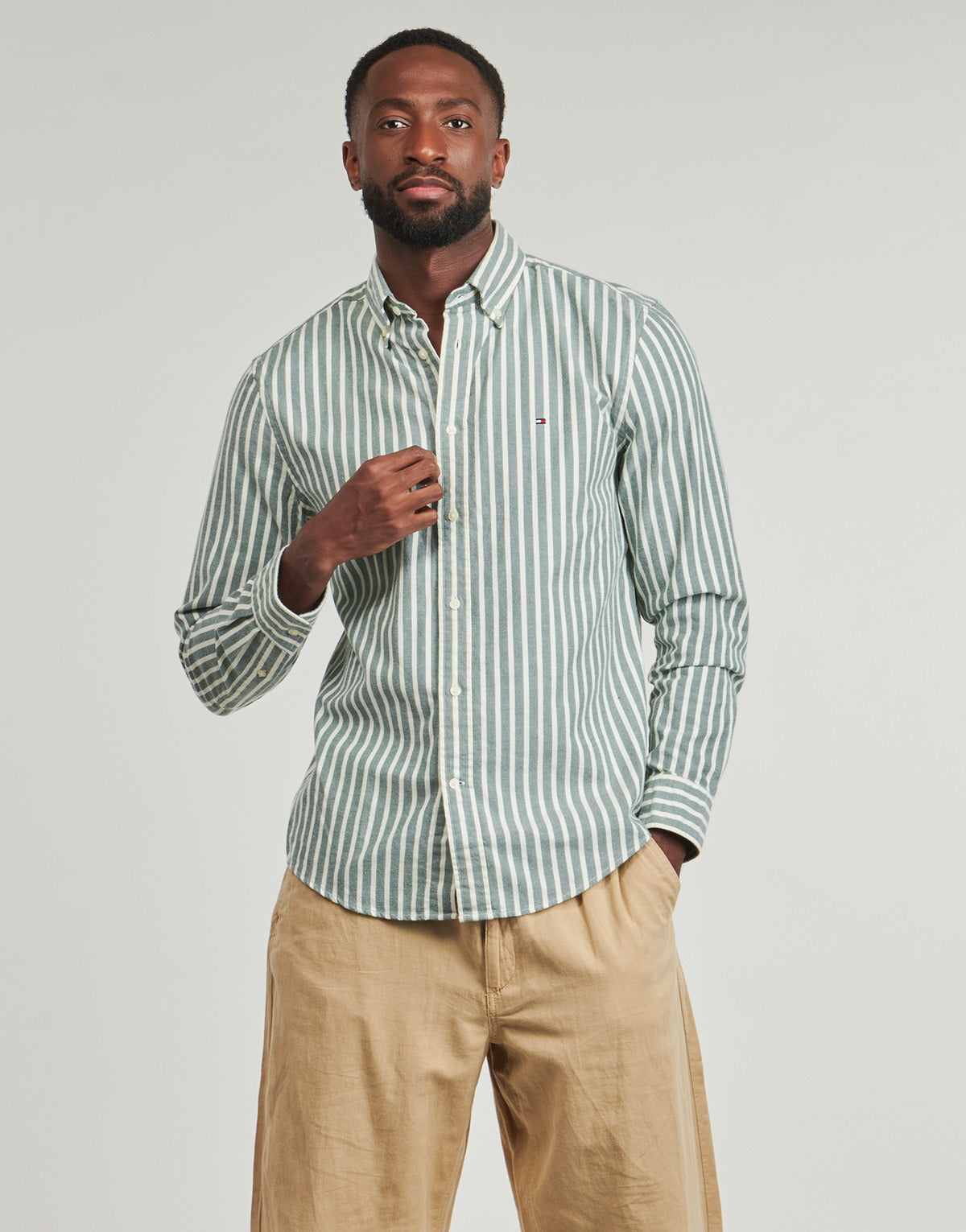 Camicia a maniche corte Uomo Tommy Hilfiger  FLANNEL STRIPE RF SHIRT  Verde