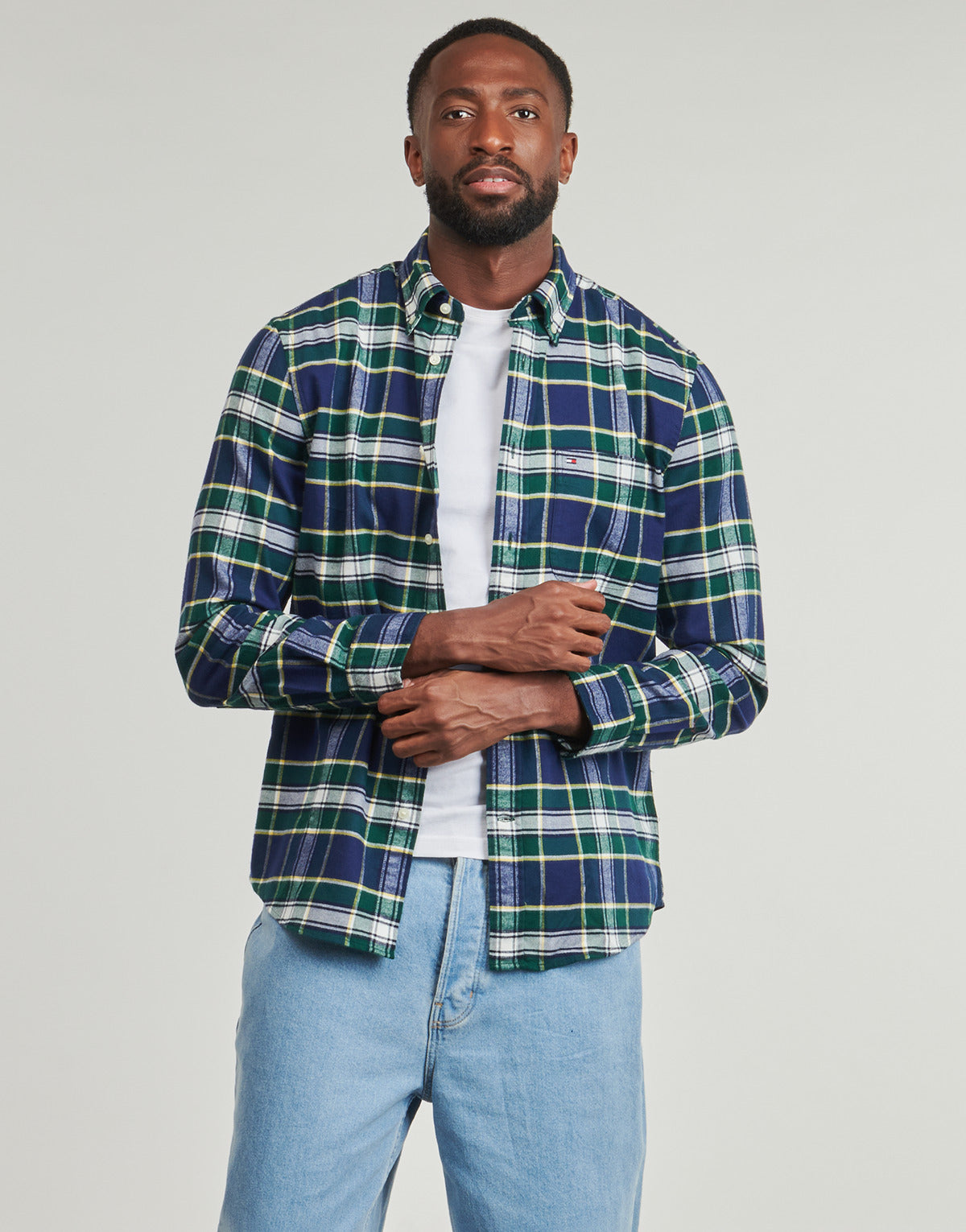 Camicia a maniche corte Uomo Tommy Hilfiger  HERO FLANNEL TARTN CHCK RF SHIRT  Verde