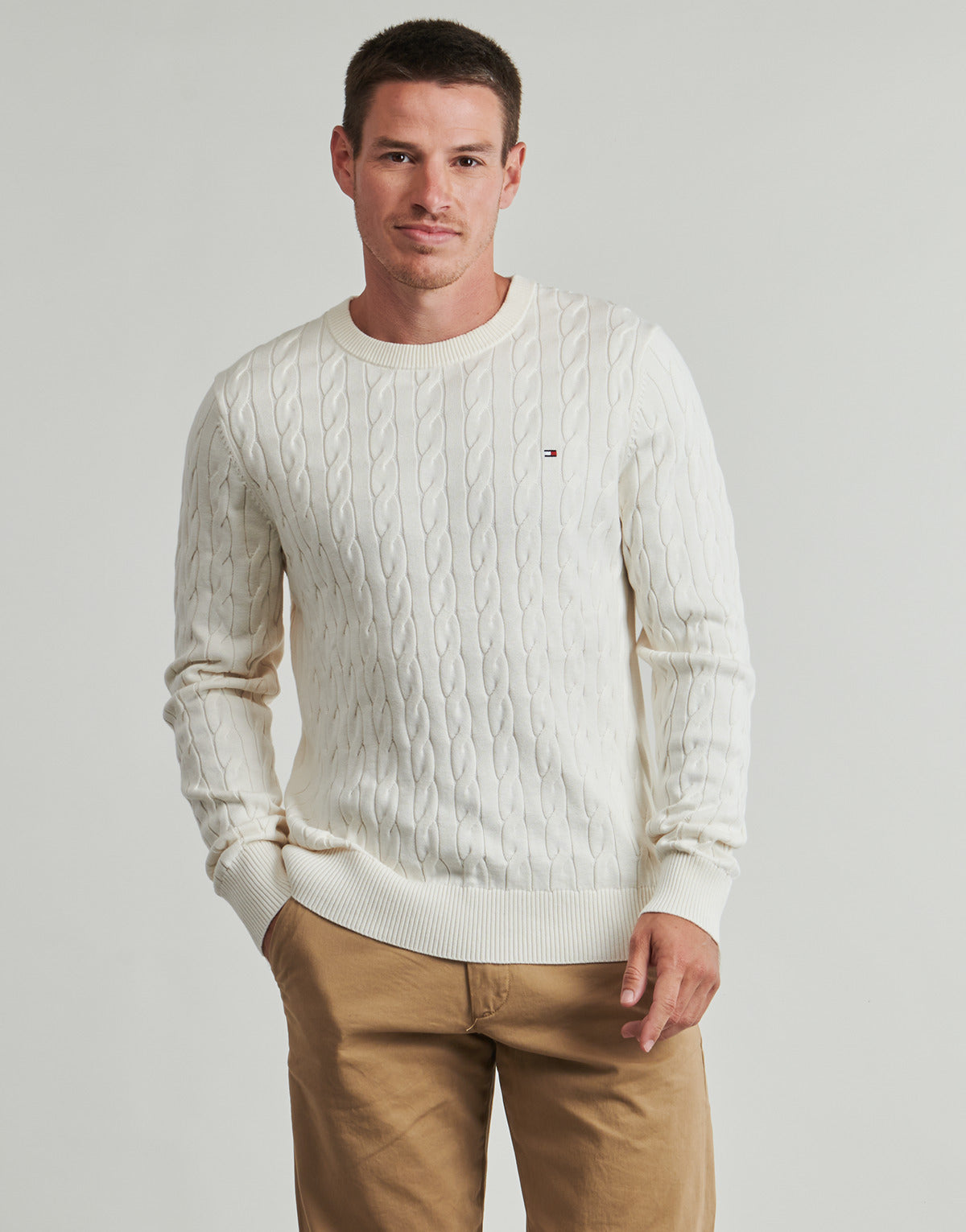 Maglione Uomo Tommy Hilfiger  CLASSIC COTTON CABLE CREW NECK  Beige