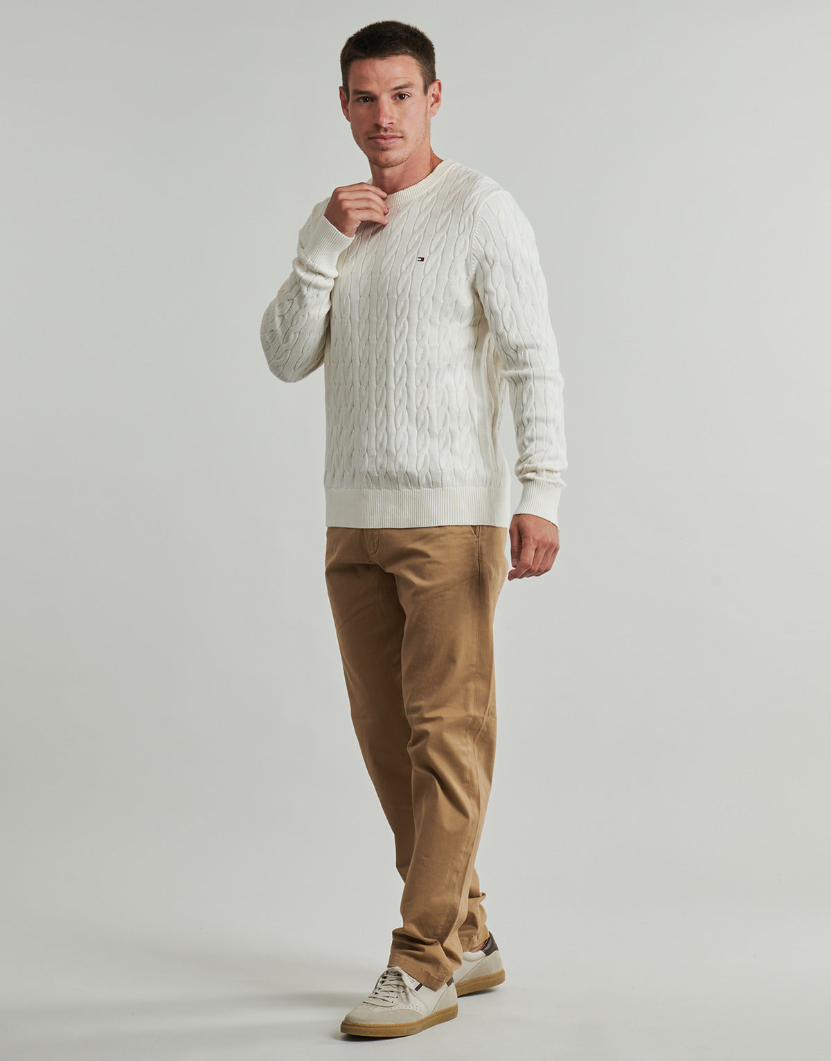Maglione Uomo Tommy Hilfiger  CLASSIC COTTON CABLE CREW NECK  Beige