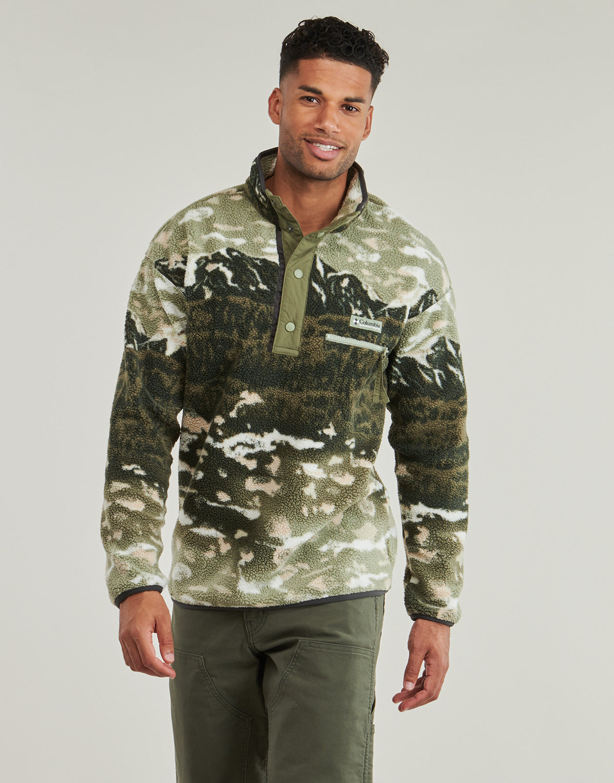 Felpa Uomo Columbia  HELVETIA II PRINTED HALF SNAP FLEECE  Kaki