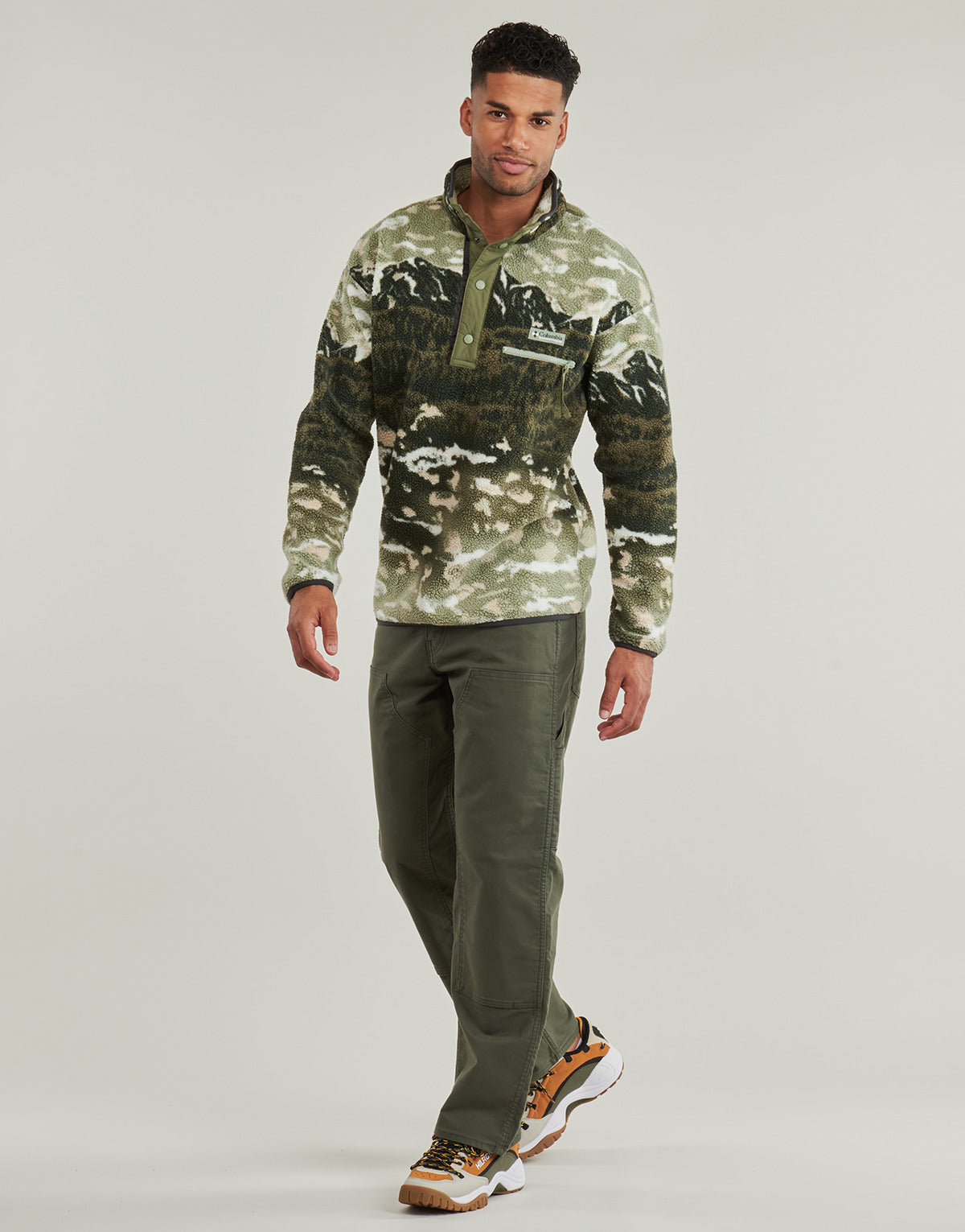 Felpa Uomo Columbia HELVETIA II PRINTED HALF SNAP FLEECE Kaki
