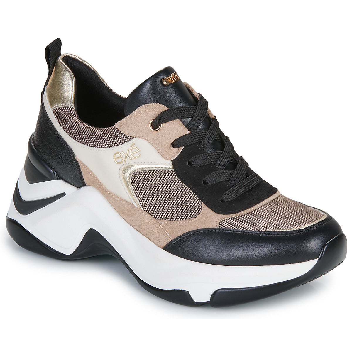 Sneakers basse Donna Exé Shoes 106-22WEX123-PU-BLACK-BEIGE