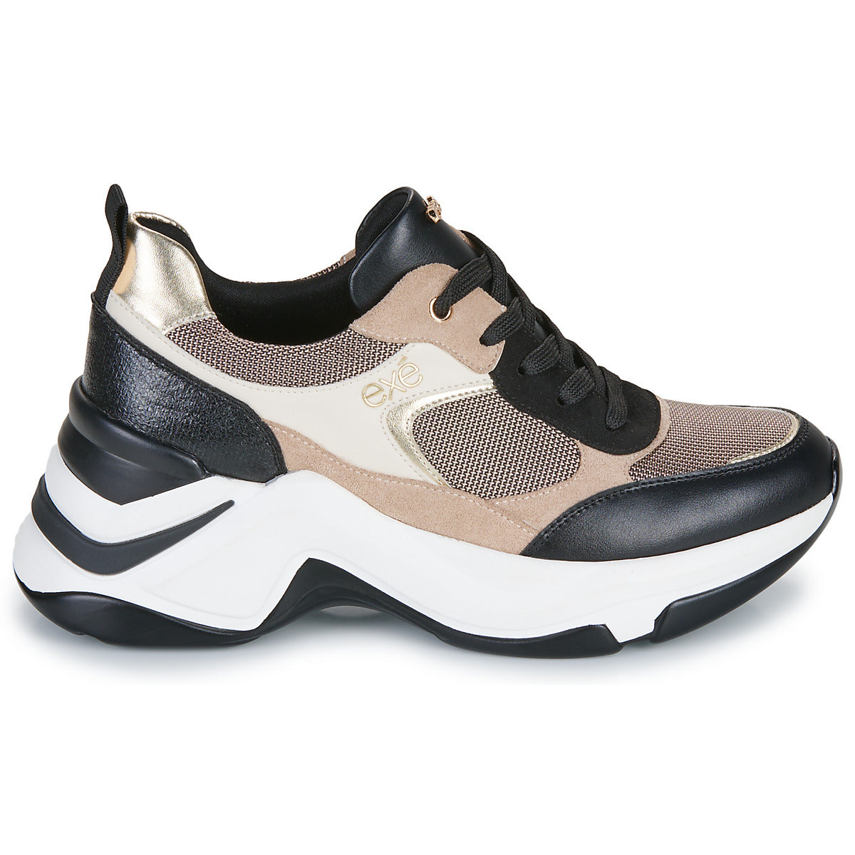 Sneakers basse Donna Exé Shoes 106-22WEX123-PU-BLACK-BEIGE
