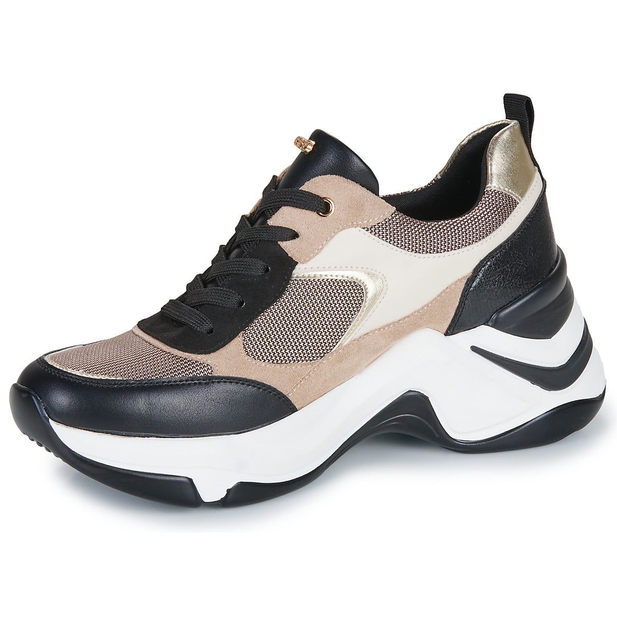 Sneakers basse Donna Exé Shoes  106-22WEX123-PU-BLACK-BEIGE  Nero