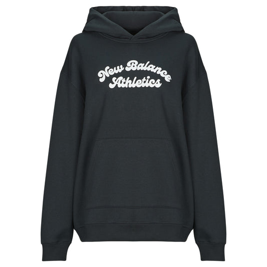 Felpa Donna New Balance  LINEAR HERITAGE FLEECE LONG HOODIE  Nero