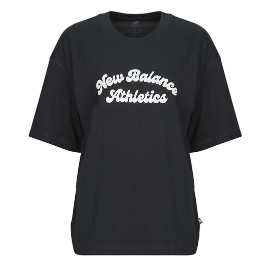 T-shirt Donna New Balance  LINEAR HERITAGE OVERSIZED T-SHIRT  Nero