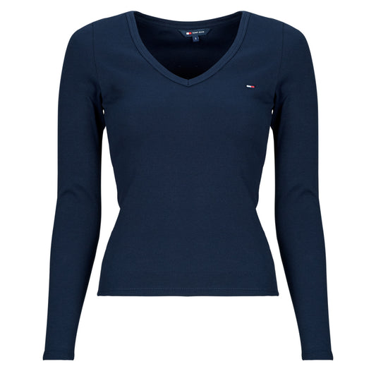 T-shirts a maniche lunghe Donna Tommy Jeans  TJW SLIM ESSENTIAL RIB V LS  Marine