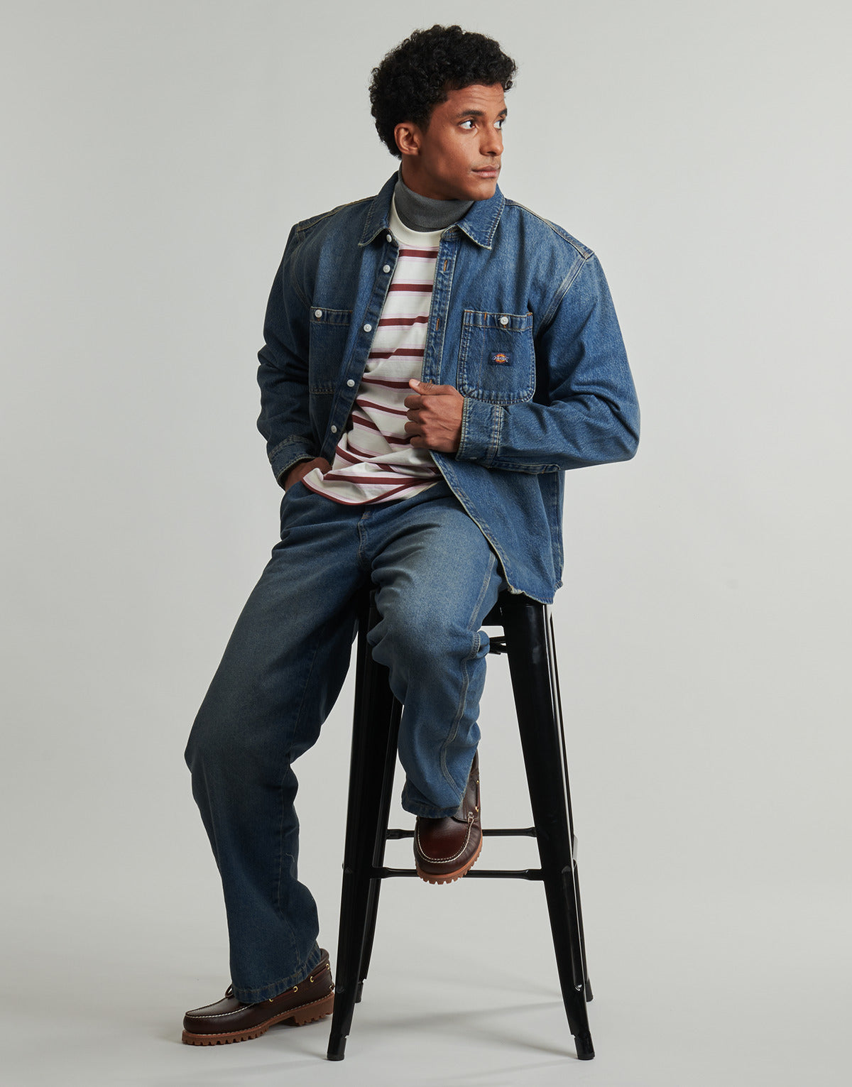 Camicia a maniche lunghe Uomo Dickies  MECHANIC DENIM SHIRT LS KHAKI TINTED BLUE  Blu