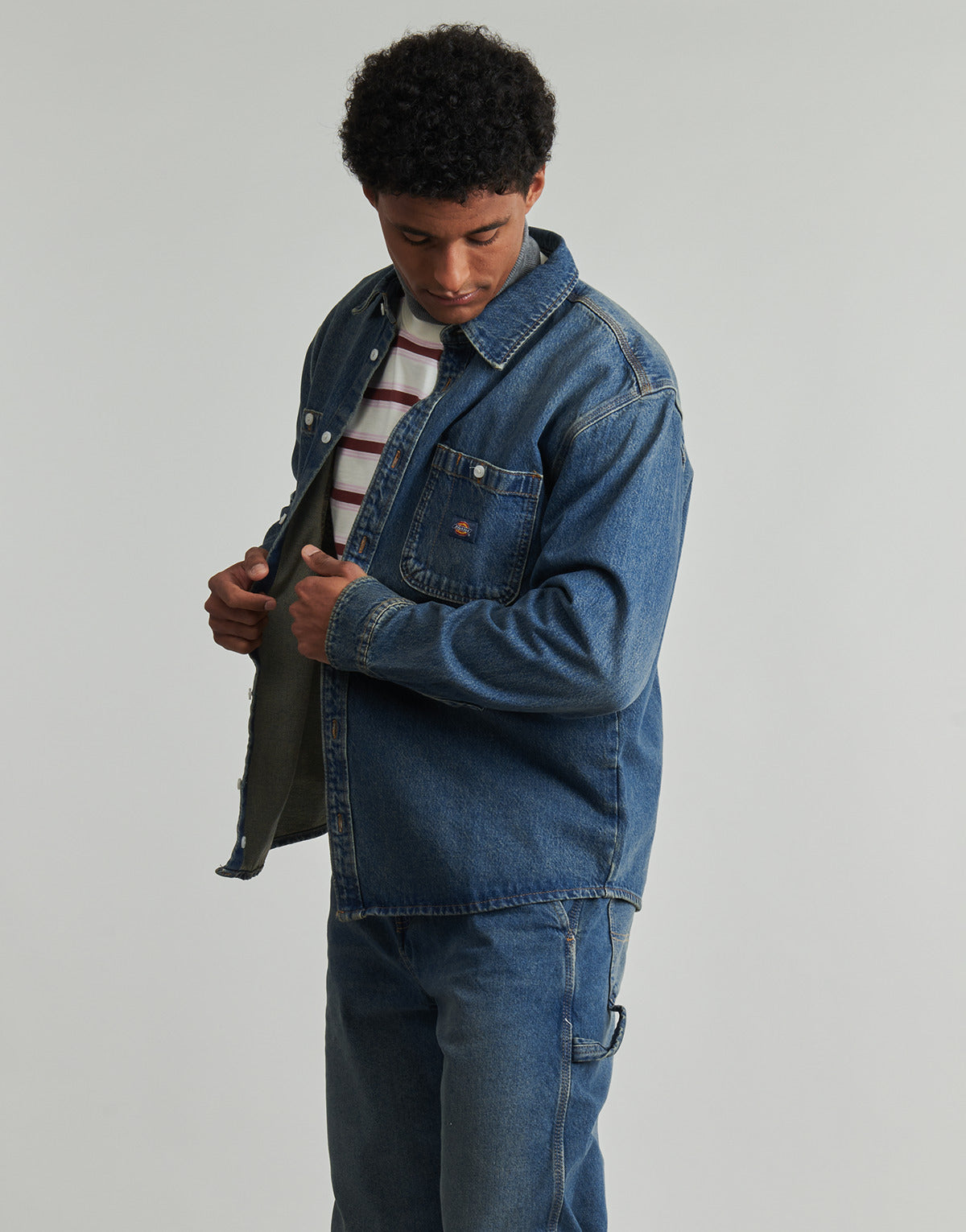 Camicia a maniche lunghe Uomo Dickies  MECHANIC DENIM SHIRT LS KHAKI TINTED BLUE  Blu