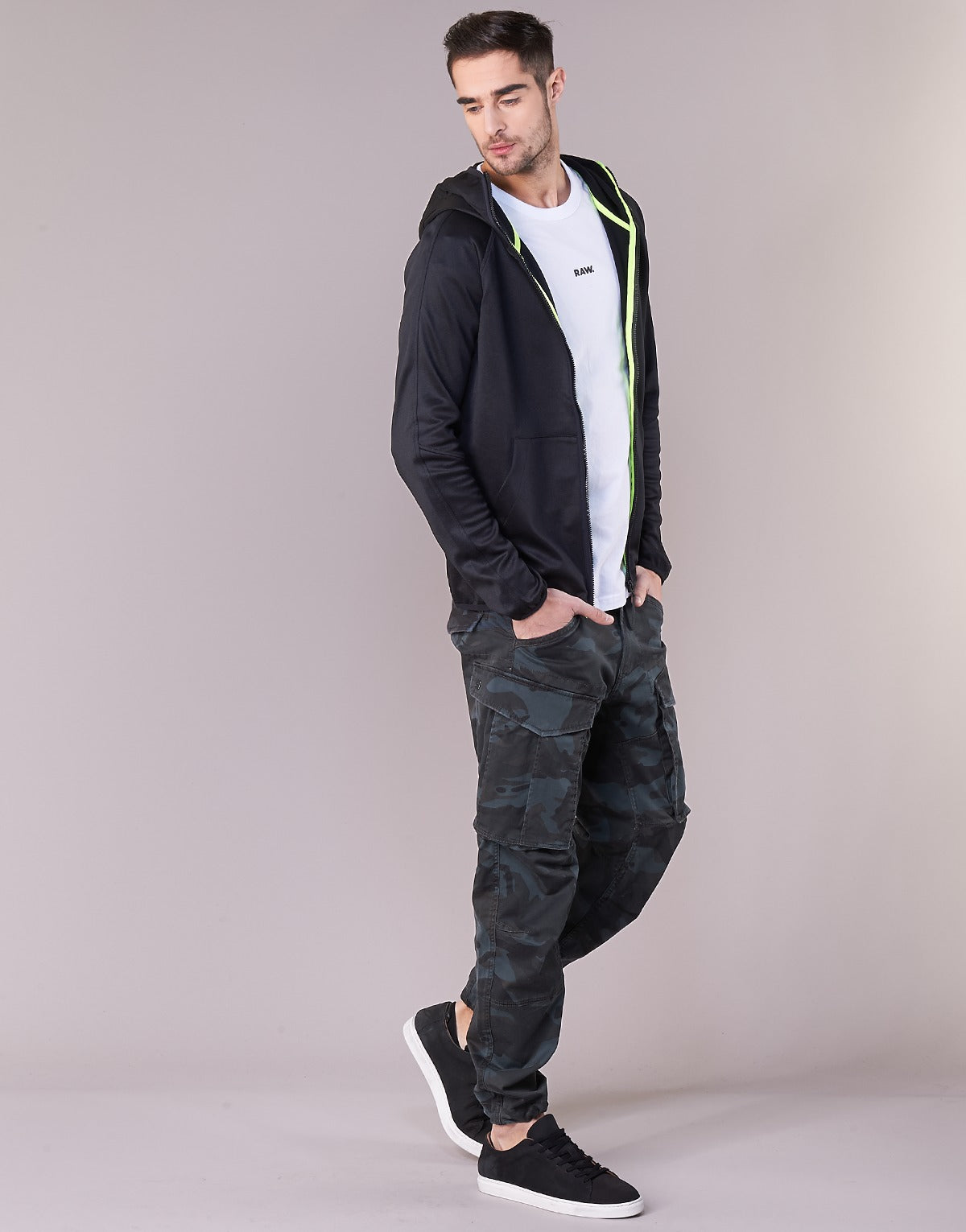 Felpa Uomo G-Star Raw STRETT SLIM HOODED ZIP THRU SW L/S Nero