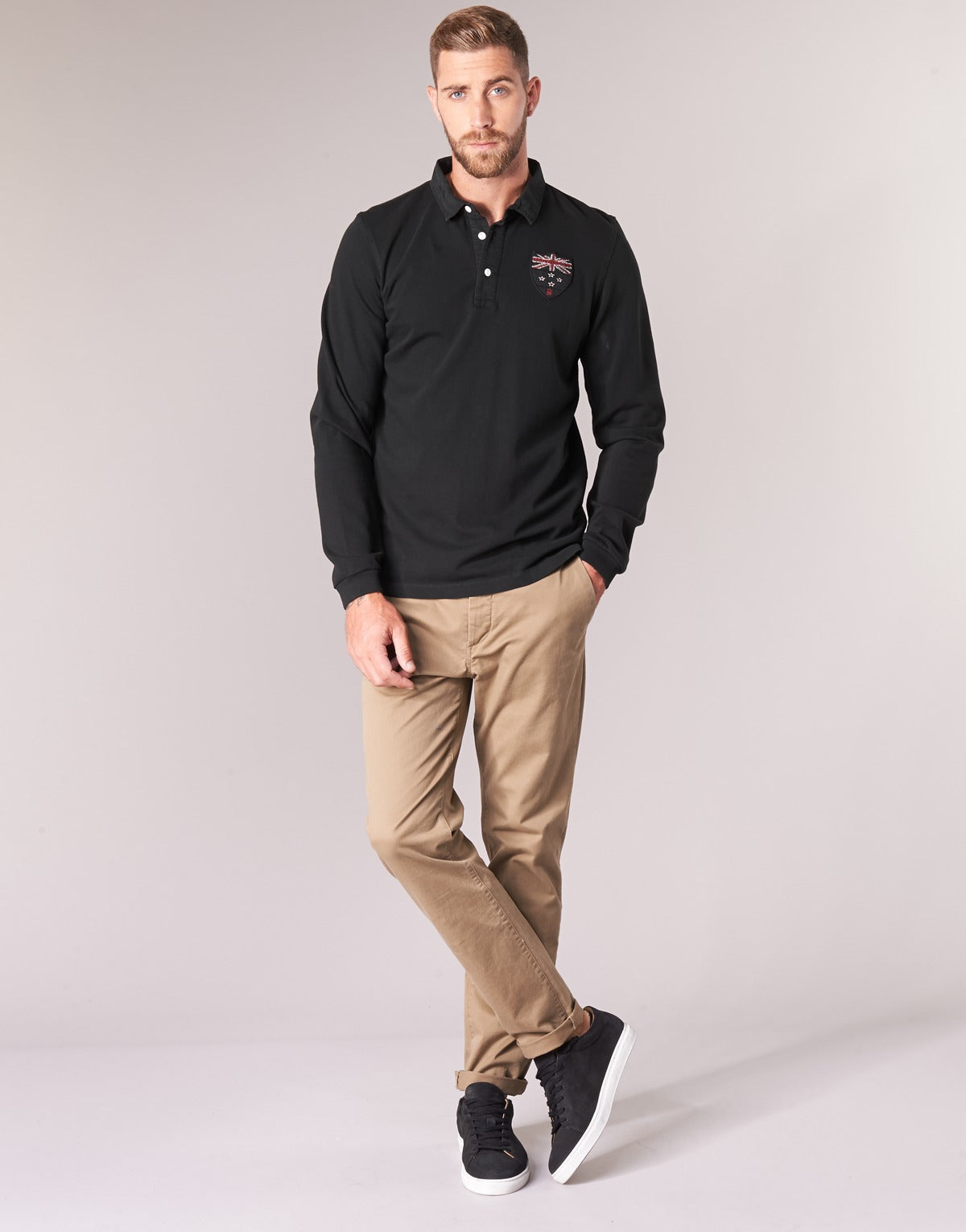 Polo maniche lunghe Uomo Serge Blanco POLO NEW ZEALAND Nero