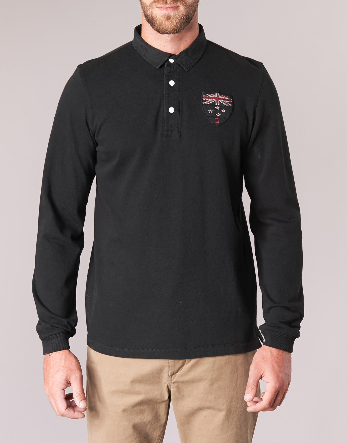 Polo maniche lunghe Uomo Serge Blanco POLO NEW ZEALAND Nero