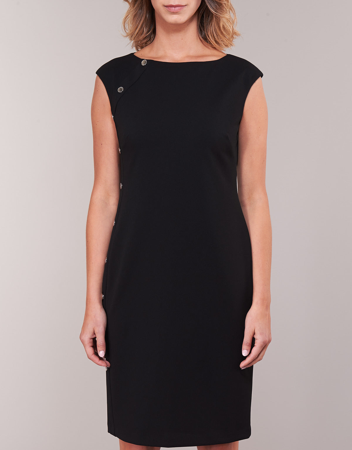 Abito corto Donna Lauren Ralph Lauren  BUTTON-TRIM CREPE DRESS  Nero