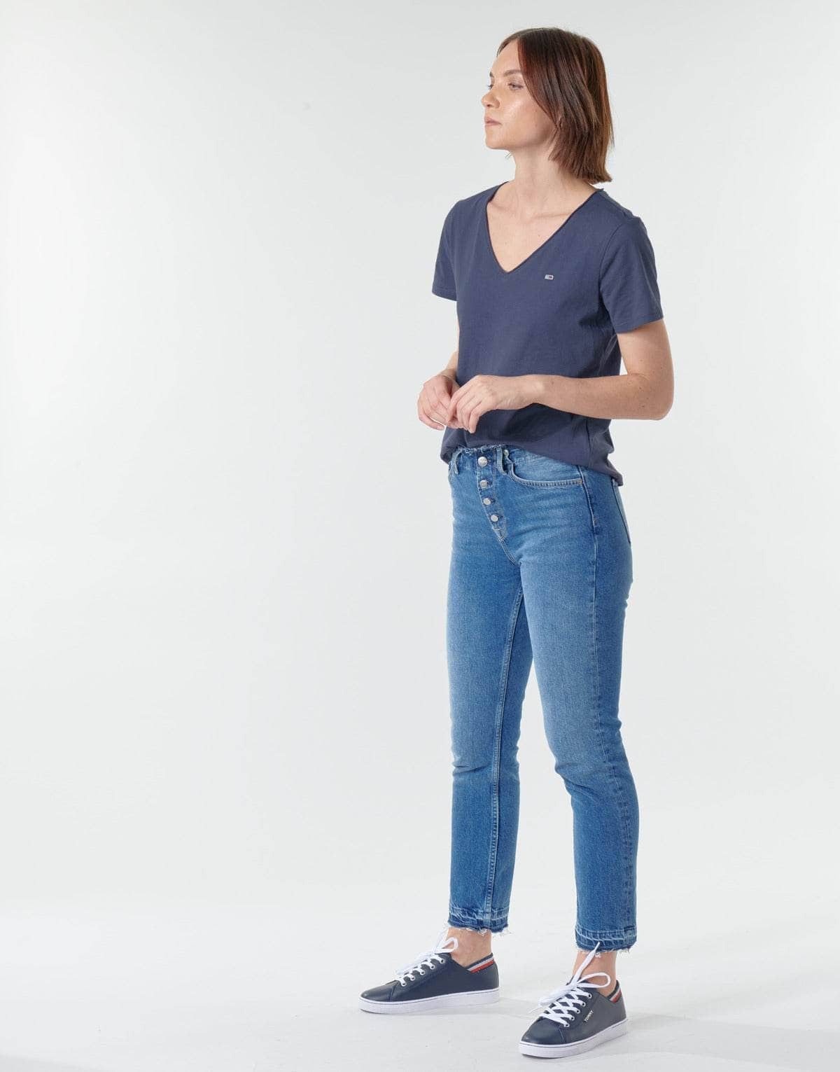 T-shirt Donna Tommy Jeans  TJW SLIM JERSEY V NECK  Blu