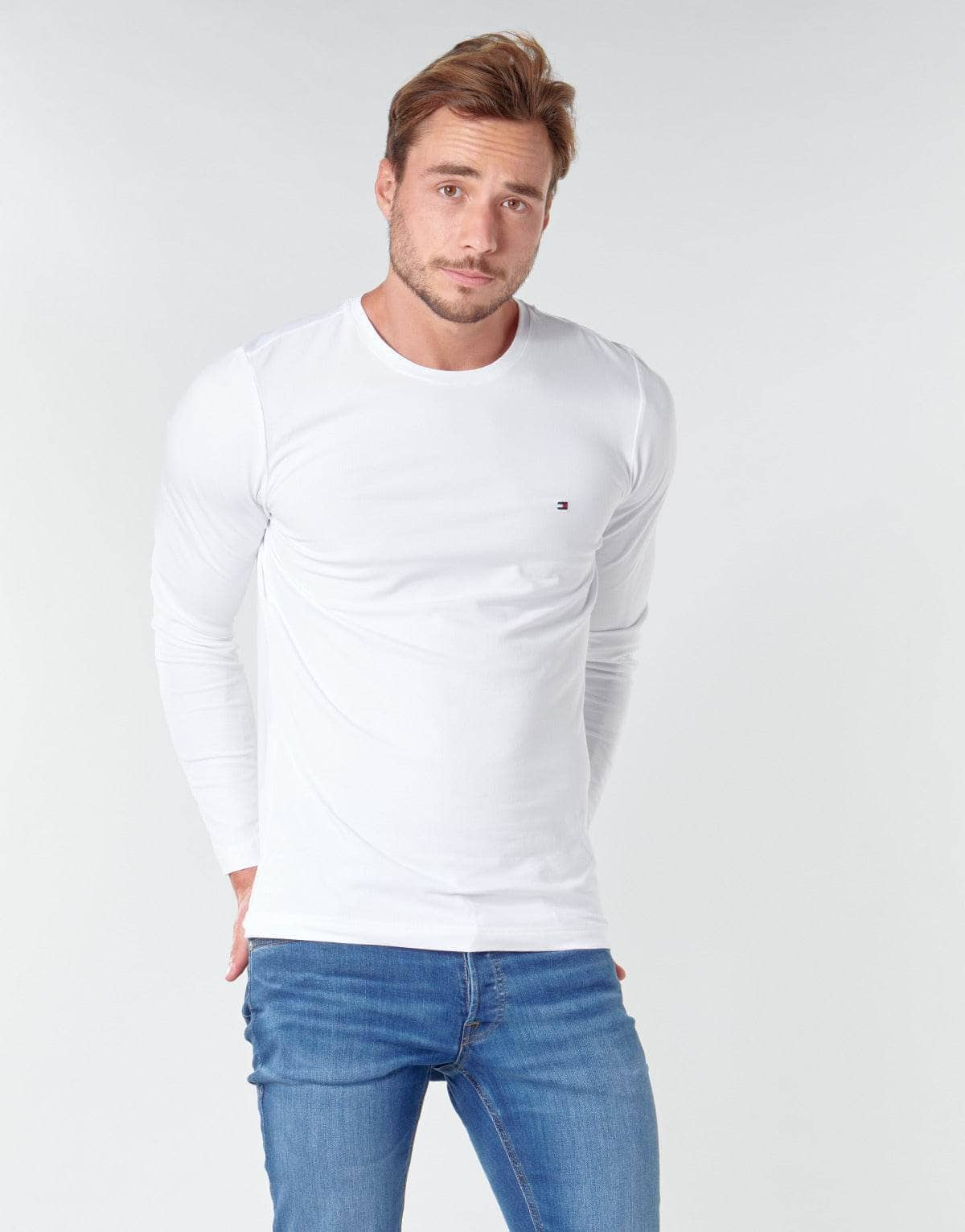 T-shirts a maniche lunghe Uomo Tommy Hilfiger  STRETCH SLIM FIT LONG SLEEVE TEE  Bianco