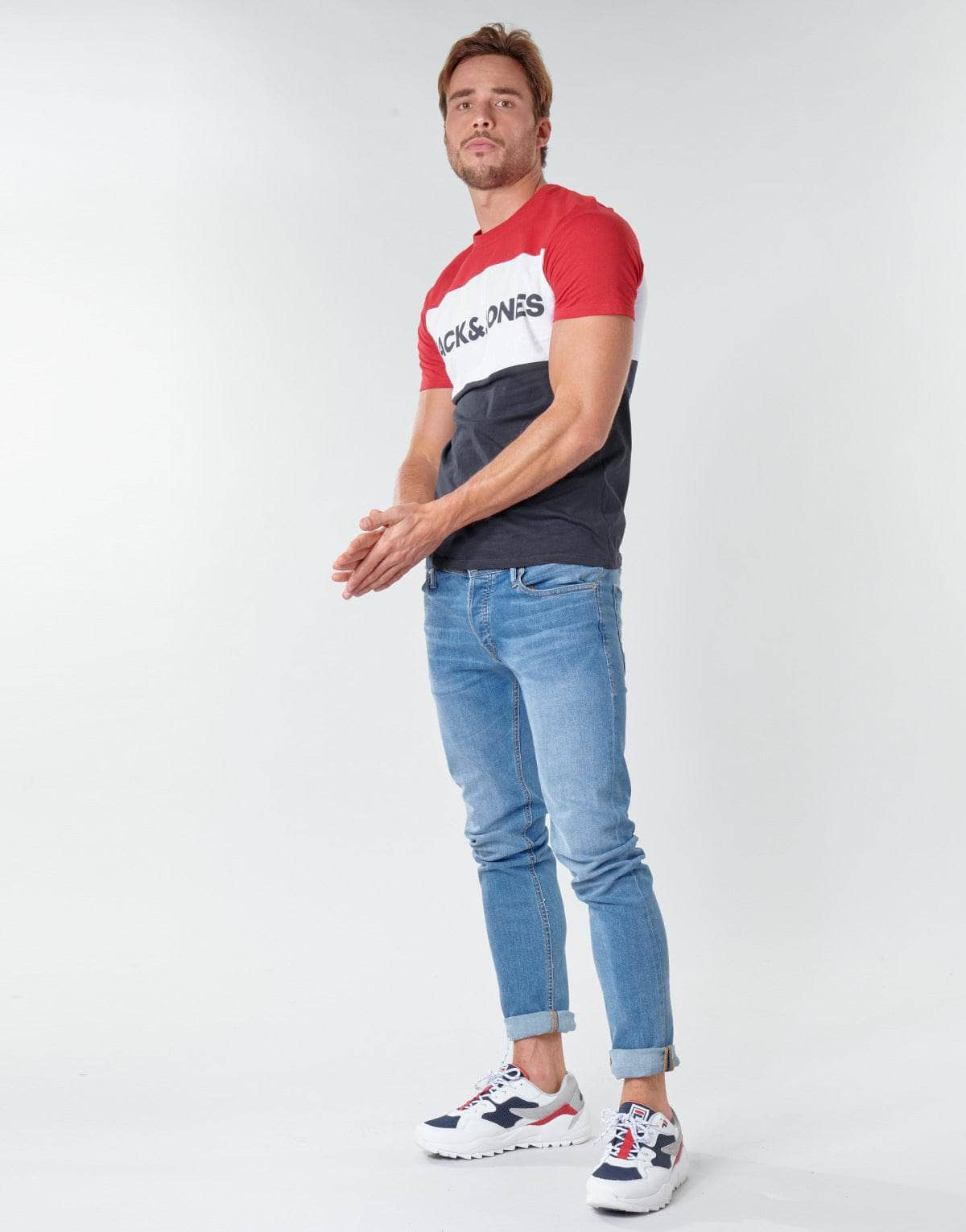 T-shirt Uomo Jack & Jones  JJELOGO BLOCKING  Rosso