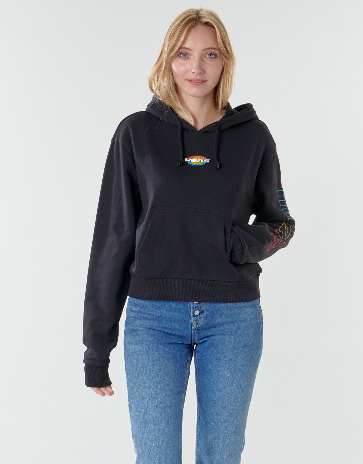 Felpa Donna Vans  WM OVAL TEEN HOODIE  Nero