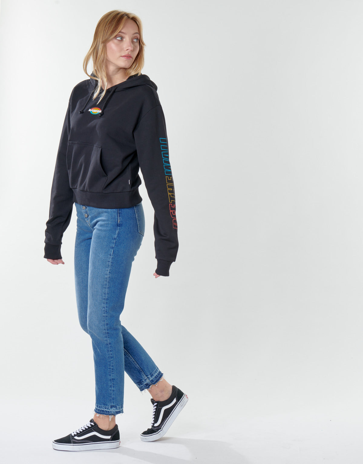 Felpa Donna Vans  WM OVAL TEEN HOODIE  Nero