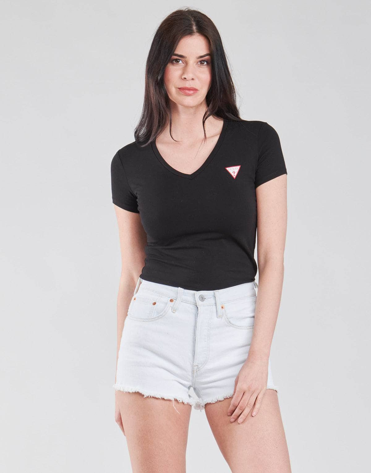 T-shirt Donna Guess  SS VN MINI TRIANGLE TEE  Nero